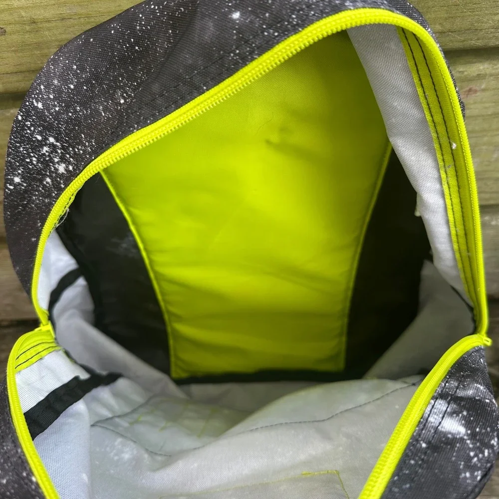Jansport SuperBreak Backpack Black Galaxy Space Print Neon Green Accents Classic